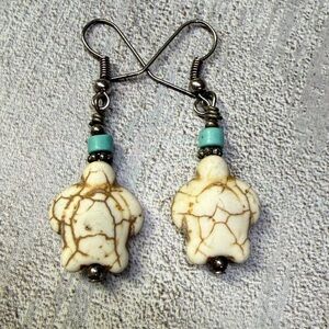 Elegant Cream and Turquoise Turtle Earrings